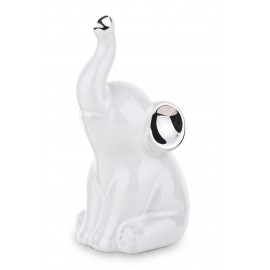FIGURKA SŁOŃ BIAŁY SREBRNY 11cm SŁONIK NA SZCZĘŚCIE POŁYSK CERAMICZNY 10
