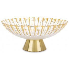 PATERA SZKLANA METALOWA ZŁOTA BIAŁA 11x25cm TALERZ NA NÓŻCE GLAMOUR 10