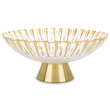PATERA SZKLANA METALOWA ZŁOTA BIAŁA 11x25cm TALERZ NA NÓŻCE GLAMOUR 10