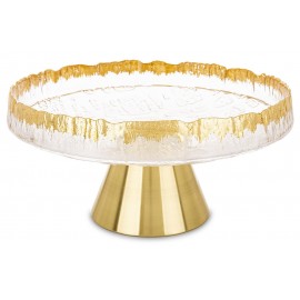 PATERA SZKLANA METALOWA ZŁOTA BIAŁA 15x30cm TALERZ NA NÓŻCE GLAMOUR