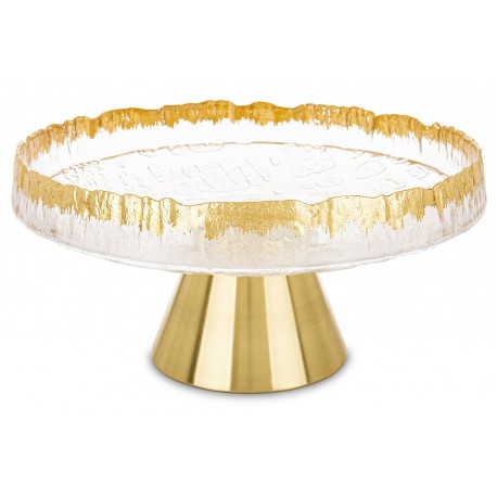 PATERA SZKLANA METALOWA ZŁOTA BIAŁA 15x30cm TALERZ NA NÓŻCE GLAMOUR