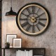 ZEGAR ŚCIENNY CZARNY BRĄZOWY METALOWY DREWNIANY 60cm AŻUROWY LOFT