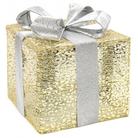 PREZENT LED ŚWIECĄCY ZŁOTY SREBRNY 30x25x25cm ŚWIĄTECZNA OZDOBA POD CHOINKĘ