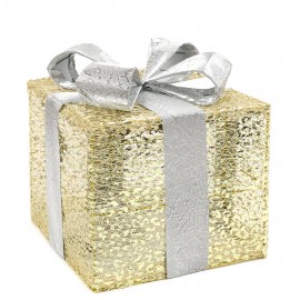 PREZENT LED ŚWIECĄCY ZŁOTY SREBRNY 24x20x20cm ŚWIĄTECZNA OZDOBA POD CHOINKĘ
