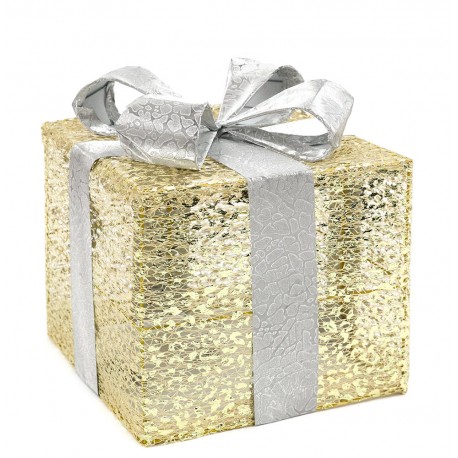 PREZENT LED ŚWIECĄCY ZŁOTY SREBRNY 24x20x20cm ŚWIĄTECZNA OZDOBA POD CHOINKĘ