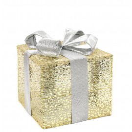 PREZENT LED ŚWIECĄCY ZŁOTY SREBRNY 18x15x15cm ŚWIĄTECZNA OZDOBA POD CHOINKĘ
