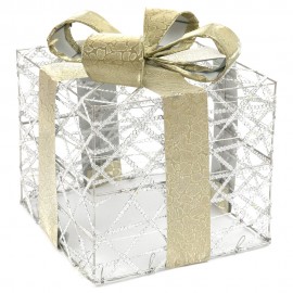 PREZENT LED ŚWIECĄCY SREBRNY ZŁOTY 30x25x25cm ŚWIĄTECZNA OZDOBA POD CHOINKĘ