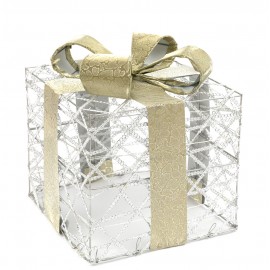 PREZENT LED ŚWIECĄCY SREBRNY ZŁOTY 24x20x20cm ŚWIĄTECZNA OZDOBA POD CHOINKĘ