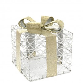 PREZENT LED ŚWIECĄCY SREBRNY ZŁOTY 18x15x15cm ŚWIĄTECZNA OZDOBA POD CHOINKĘ