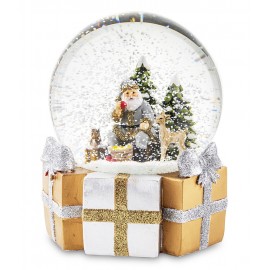SZKLANA KULA Z POZYTYWKĄ MIKOŁAJ Z PREZENTAMI 16x11cm ŚWIĄTECZNA FIGURKA