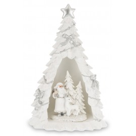 FIGURKA CHOINKA BIAŁA SREBRNA LED 25cm PODŚWIETLANA ŚWIĄTECZNA NA ŚWIĘTA
