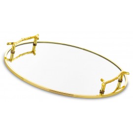 TACA ZŁOTA LUSTRZANA METALOWA GLAMOUR 30cm PODSTAWKA Z LUSTREM UCHWYTAMI