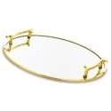 TACA ZŁOTA LUSTRZANA METALOWA GLAMOUR 30cm PODSTAWKA Z LUSTREM UCHWYTAMI