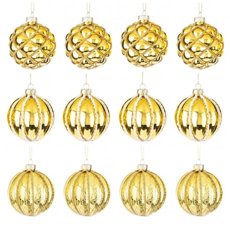 BOMBKI CHOINKOWE GLAMOUR 8cm ZŁOTE KPL 12szt BOMBKA NA CHOINKĘ ŚWIĘTA