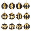 BOMBKI CHOINKOWE Z BROKATEM 8cm ZŁOTE CZARNE KPL 12szt BOMBKA NA CHOINKĘ
