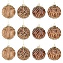 BOMBKI CHOINKOWE Z BROKATEM 8cm BRĄZOWE ZŁOTE KPL 12szt BOMBKA NA CHOINKĘ