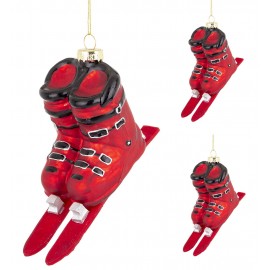 BOMBKI CHOINKOWE BUTY NARCIARSKIE Z NARTAMI KPL 2szt CZERWONE CZARNE