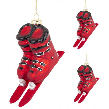 BOMBKI CHOINKOWE BUTY NARCIARSKIE Z NARTAMI KPL 2szt CZERWONE CZARNE
