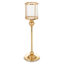 ŚWIECZNIK METALOWY ZŁOTY 36cm NOWOCZESNY GLAMOUR Z KLOSZEM 35