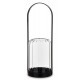 ŚWIECZNIK METALOWY SZKLANY CZARNY 30x11cm Z UCHWYTEM LOFT