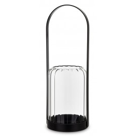 ŚWIECZNIK METALOWY SZKLANY CZARNY 30x11cm Z UCHWYTEM LOFT