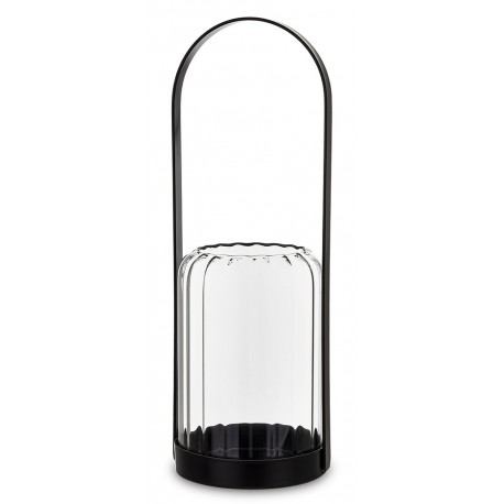 ŚWIECZNIK METALOWY SZKLANY CZARNY 30x11cm Z UCHWYTEM LOFT