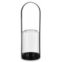 ŚWIECZNIK METALOWY SZKLANY CZARNY 30x11cm Z UCHWYTEM LOFT