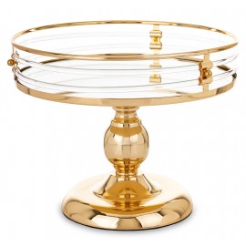 PATERA TACA LUSTRZANA ZŁOTA NA NÓŻCE 25cm METALOWA Z LUSTREM GLAMOUR