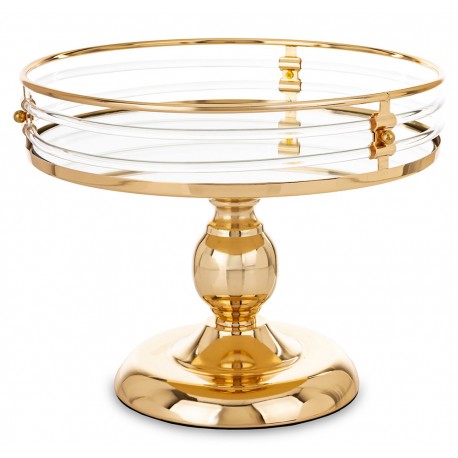 PATERA TACA LUSTRZANA ZŁOTA NA NÓŻCE 25cm METALOWA Z LUSTREM GLAMOUR