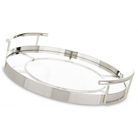 TACA DEKORACYJNA METALOWA SZKLANA SREBRNA 25cm GLAMOUR OKRĄGŁA 30