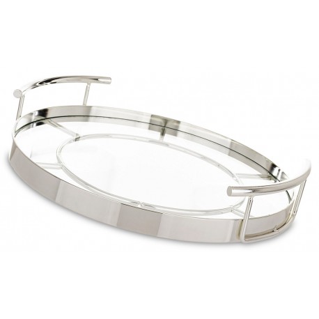 TACA DEKORACYJNA METALOWA SZKLANA SREBRNA 25cm GLAMOUR OKRĄGŁA 30