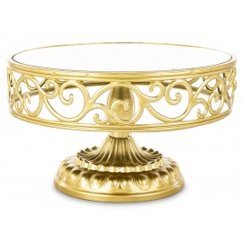 PATERA TACA PODSTAWKA ZŁOTA LUSTRZANA 25cm STYLOWA NA NÓŻCE Z LUSTREM