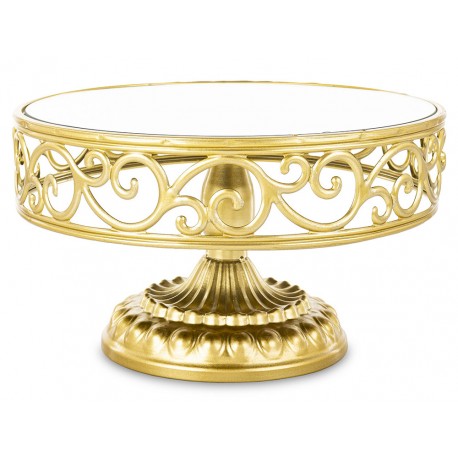 PATERA TACA PODSTAWKA ZŁOTA LUSTRZANA 25cm STYLOWA NA NÓŻCE Z LUSTREM