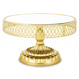 PATERA TACA PODSTAWKA ZŁOTA LUSTRZANA 25cm STYLOWA NA NÓŻCE Z LUSTREM