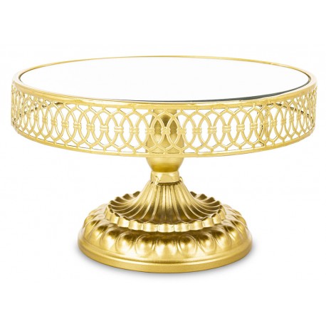 PATERA TACA PODSTAWKA ZŁOTA LUSTRZANA 25cm STYLOWA NA NÓŻCE Z LUSTREM
