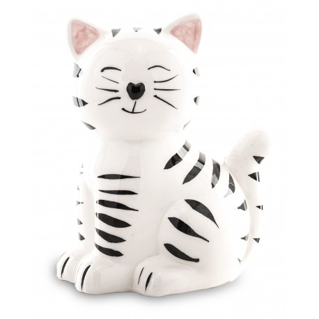 DUŻA SKARBONKA CERAMICZNA KOT KOTEK BIAŁY CZARNY 17x14cm FIGURKA