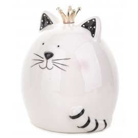 SKARBONKA CERAMICZNA KOT KOTEK BIAŁY CZARNY Z KORONĄ 12x10cm FIGURKA