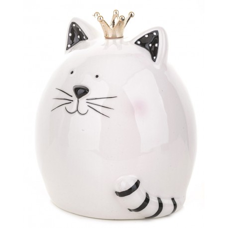 SKARBONKA CERAMICZNA KOT KOTEK BIAŁY CZARNY Z KORONĄ 12x10cm FIGURKA