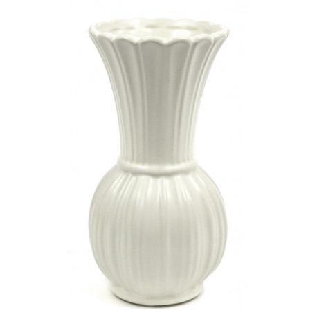 WAZON CERAMICZNY Z KAMIONKI BIAŁY 19x10cm WAZONIK PRĄŻKOWANY TŁOCZONY 20