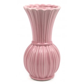 WAZON CERAMICZNY Z KAMIONKI RÓŻOWY 19x10cm WAZONIK PRĄŻKOWANY TŁOCZONY 20