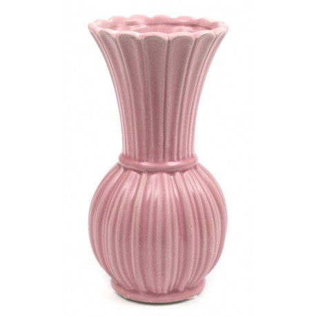 WAZON CERAMICZNY Z KAMIONKI RÓŻOWY 19x10cm WAZONIK PRĄŻKOWANY TŁOCZONY 20