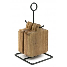 PODSTAWKI 6szt POD GORĄCE NAPOJE Z DREWNA AKACJI LOFT ZE STOJAKIEM METALOWYM