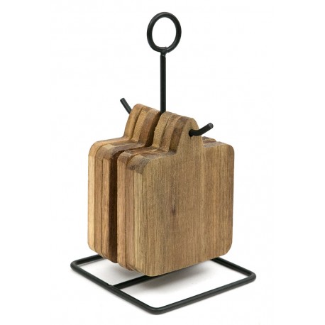 PODSTAWKI 6szt POD GORĄCE NAPOJE Z DREWNA AKACJI LOFT NA STOJAKU METALOWYM