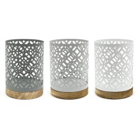 ŚWIECZNIK METALOWY 17x10cm AŻUROWY 3szt BIAŁY SZARY BRĄZOWY LOFT LAMPION
