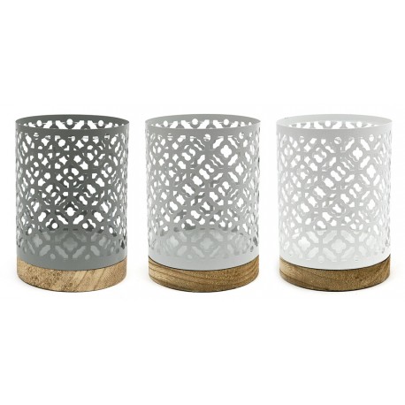 ŚWIECZNIK METALOWY 17x10cm AŻUROWY 3szt BIAŁY SZARY BRĄZOWY LOFT LAMPION