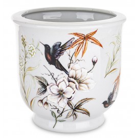DONICZKA OSŁONKA BIAŁA CERAMICZNA 16×16cm Z MOTYWEM KWIATÓW I PTAKÓW 15