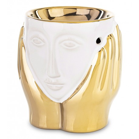 KOMINEK ZAPACHOWY BIAŁY ZŁOTY DŁOŃ DŁONIE TWARZ GŁOWA