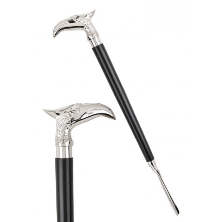 DŁUGA ŁYŻKA DO BUTÓW CZARNA 46cm Z UCHWYTEM W KSZTAŁCIE GŁOWY ORŁA METALOWA