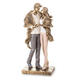 FIGURKA ZAKOCHANA PARA W KOCU OTULONA KOCEM 25cm ZŁOTA BIAŁA RÓŻOWA