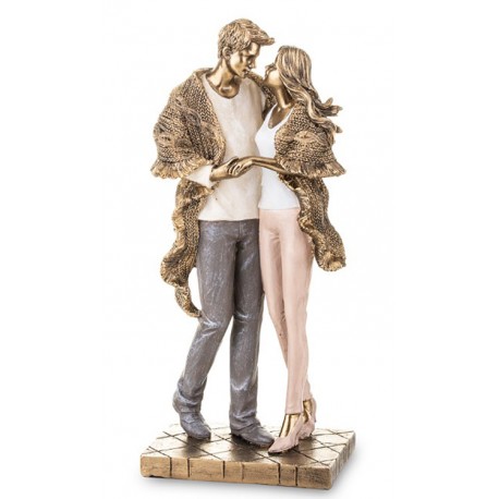 FIGURKA ZAKOCHANA PARA W KOCU OTULONA KOCEM 25cm ZŁOTA BIAŁA RÓŻOWA